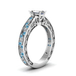 Load image into Gallery viewer, emerald-cut-antique-filigree-diamond-ring-with-ice-blue-topaz-in-14K-white-gold-FDENS3543EMRGICBLTOANGLE2-NL-WG