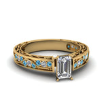 Load image into Gallery viewer, emerald-cut-antique-filigree-diamond-ring-with-ice-blue-topaz-in-14K-yellow-gold-FDENS3543EMRGICBLTO-NL-YG