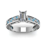 Load image into Gallery viewer, emerald-cut-antique-filigree-diamond-ring-with-ice-blue-topaz-in-950-platinum-FDENS3543EMRGICBLTOANGLE5-NL-WG