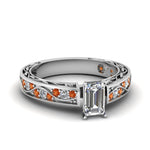 Load image into Gallery viewer, emerald-cut-antique-filigree-diamond-ring-with-orange-sapphire-in-14K-white-gold-FDENS3543EMRGSAOR-NL-WG