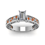Load image into Gallery viewer, emerald-cut-antique-filigree-diamond-ring-with-orange-sapphire-in-950-platinum-FDENS3543EMRGSAORANGLE5-NL-WG