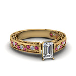 Load image into Gallery viewer, emerald-cut-antique-filigree-diamond-ring-with-pink-sapphire-in-14K-yellow-gold-FDENS3543EMRGSADRPI-NL-YG