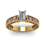 Load image into Gallery viewer, emerald-cut-antique-filigree-diamond-ring-with-violac-topaz-in-14K-yellow-gold-FDENS3543EMRGVITOANGLE5-NL-YG