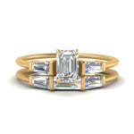 Load image into Gallery viewer, Emerald-Cut-Bar-Baguette-3-Stone-Lab-Diamond-Engagement-Ring-In-FDENS100RANGLE-YG