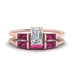 Load image into Gallery viewer, emerald-cut-bar-set-pink-sapphire-ring-with-matching-3-baguette-wedding-band-in-rose-gold-FDENS100EMGSADRPI-NL-RG
