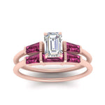 Load image into Gallery viewer, emerald-cut-bar-set-pink-sapphire-ring-with-matching-3-baguette-wedding-band-in-FDENS100EMGSADRPI-NL-RG