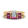 Load image into Gallery viewer, emerald-cut-bar-set-pink-sapphire-ring-with-matching-3-baguette-wedding-band-in-yellow-gold-FDENS100EMGSADRPI-NL-YG