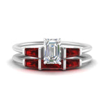 Load image into Gallery viewer, emerald-cut-bar-set-ruby-ring-with-matching-3-baguette-wedding-band-in-FDENS100EMGRUDR-NL-WG