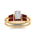 Load image into Gallery viewer, emerald-cut-bar-set-ruby-ring-with-matching-3-baguette-wedding-band-in-FDENS100EMGRUDR-NL-YG