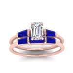Load image into Gallery viewer, emerald-cut-bar-set-sapphire-ring-with-matching-3-baguette-wedding-band-in-rose-gold-FDENS100EMGSABLANGLE5-NL-RG
