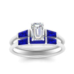 Load image into Gallery viewer, emerald-cut-bar-set-sapphire-ring-with-matching-3-baguette-wedding-band-in-FDENS100EMGSABL-NL-WG