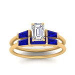 Load image into Gallery viewer, emerald-cut-bar-set-sapphire-ring-with-matching-3-baguette-wedding-band-in-FDENS100EMGSABL-NL-YG