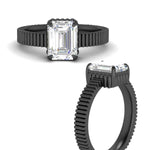 Load image into Gallery viewer, emerald-cut-diamond-solitaire-ring-with-ribbed-band-detail-in-black-gold-fdenr11663emangle3-nl-bg