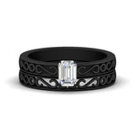 Load image into Gallery viewer, emerald-cut-filigree-single-stone-diamond-wedding-ring-set-in-black-gold-FDENS3289EM-NL-BG.jpg?v=1763371057