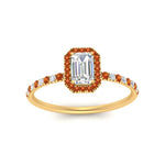 Load image into Gallery viewer, emerald-cut-orange-sapphire-halo-petite-engagement-ring-in-yellow-gold-FD8523EMRGSAORANGLE3-NL-YG