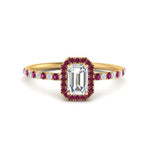 Load image into Gallery viewer, emerald-cut-pink-sapphire-halo-petite-engagement-ring-in-yellow-gold-FD8523EMRGSADRPIANGLE3-NL-YG