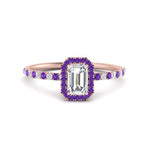 Load image into Gallery viewer, emerald-cut-purple-topaz-halo-petite-engagement-ring-in-rose-gold-FD8523EMRGVITOANGLE3-NL-RG