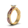 Load image into Gallery viewer, emerald-cut-simple-diamond-twisted-vine-bridal-ring-sets-with-pink-sapphire-in-14K-yellow-gold-FD8233EMGSADRPI-NL-YG