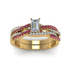 Load image into Gallery viewer, emerald-cut-simple-diamond-twisted-vine-bridal-ring-sets-with-pink-sapphire-in-14K-yellow-gold-FD8233EMGSADRPI-NL-YG