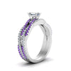 Load image into Gallery viewer, emerald-cut-simple-diamond-twisted-vine-bridal-ring-sets-with-violac-topaz-in-14K-white-gold-FD8233EMGVITO-NL-WG