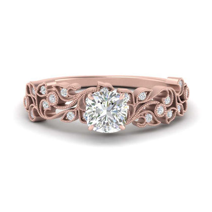 Cushion Cut Lab Grown Diamond Filigree Engagement Ring