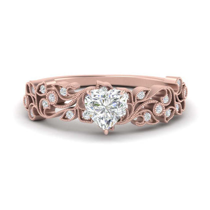 Heart Shaped Lab Created Diamond Filigree Engagement Ring