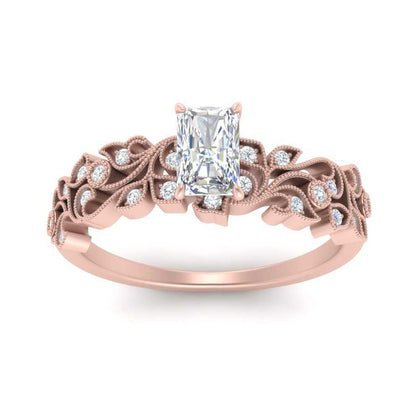 Radiant Cut Lab Made Diamond Handcrafted Filigree Engagement Ring