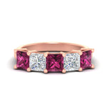 Load image into Gallery viewer, five-stone-pink-sapphire-ring-princess-cut-4-carat-in-rose-gold-fdwb8008prgsadrpisleep-4.00ct-nl-rg