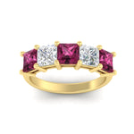 Load image into Gallery viewer, five-stone-pink-sapphire-ring-princess-cut-4-carat-in-yellow-gold-fdwb8008prgsadrpiangle5-4.00ct-nl-yg