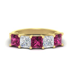 Load image into Gallery viewer, five-stone-pink-sapphire-ring-princess-cut-4-carat-in-yellow-gold-fdwb8008prgsadrpisleep-4.00ct-nl-yg