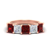 Load image into Gallery viewer, five-stone-ruby-ring-princess-cut-4-carat-in-rose-gold-fdwb8008prgrudrsleep-4.00ct-nl-rg