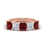 Load image into Gallery viewer, five-stone-ruby-ring-princess-cut-4-carat-in-rose-gold-fdwb8008prgrudrsleep-4.00ct-nl-rg