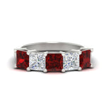 Load image into Gallery viewer, five-stone-ruby-ring-princess-cut-4-carat-in-white-gold-fdwb8008prgrudrsleep-4.00ct-nl-wg