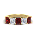 Load image into Gallery viewer, five-stone-ruby-ring-princess-cut-4-carat-in-yellow-gold-fdwb8008prgrudrsleep-4.00ct-nl-yg