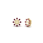 Load image into Gallery viewer, floral-halo-pink-sapphire-earring-jackets-for-1-carat-studs-in-yellow-gold-fdear894gsadrpiangle1-1.00ct-nl-yg?v=1762512696