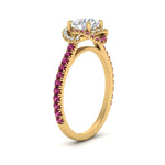 Load image into Gallery viewer, flower-halo-round-pink-sapphire-engagement-ring-in-yellow-gold-FD10073RORGSADRPIANGLE2-NL-YG_c6913350-77f2-4ebe-b94b-dfe0821b858a?v=1750409787