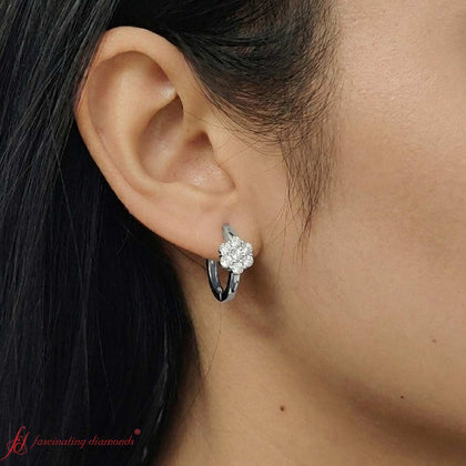 Flower Small 2 Tone Hoop Huggie Earrings