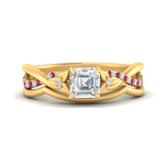 Load image into Gallery viewer, french-pave-asscher-contour-pink-sapphire-wedding-band-in-yellow-gold-FD9986B1ASGSADRPI-NL-YG
