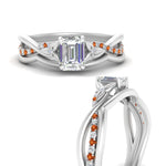 Load image into Gallery viewer, french-pave-emerald-cut-contour-orange-sapphire-wedding-band-in-white-gold-FD9986B1EMGSAOR-NL-WG
