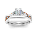 Load image into Gallery viewer, french-pave-emerald-cut-contour-orange-sapphire-wedding-band-in-white-gold-FD9986B1EMGSAOR-NL-WG