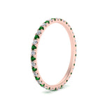 Load image into Gallery viewer, french-pave-full-eternity-diamond-band-with-emerald-in-rose-gold-FD9168BGEMGRANGLE2-NL-RG