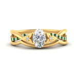 Load image into Gallery viewer, french-pave-oval-contour-emerald-wedding-band-in-yellow-gold-FD9986B1OVGEMGR-NL-YG