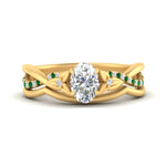Load image into Gallery viewer, french-pave-oval-contour-emerald-wedding-band-in-yellow-gold-FD9986B1OVGEMGR-NL-YG