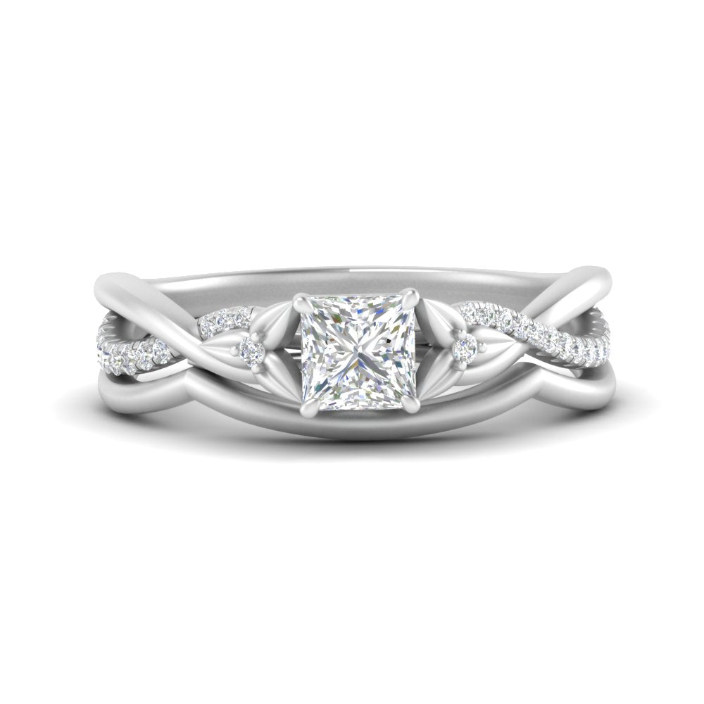 Princess Cut Daisy Twisted Wedding Ring Set – Fascinating Diamonds