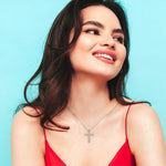 Load image into Gallery viewer, graduated-diamond-cross-pendant-necklace-in-white-gold-in-fdpd10815-model-nl-wg