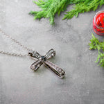 Load image into Gallery viewer, graduated-diamond-cross-pendant-necklace-in-white-gold-in-fdpd10815-nl-wg