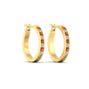Load image into Gallery viewer, half-carat-channel-set-diamond-hoop-earring-with-orange-sapphire-in-yellow-gold-fdear3970gsaorangle3-nl-yg