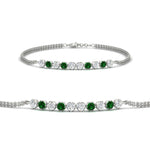 Load image into Gallery viewer, half-carat-gold-chain-bar-diamond-bracelet-with-emerald-in-white-gold-FDBRC10587ROGEMGR-0.50CT-NL-WG.jpg?v=1774334805