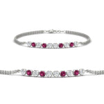 Load image into Gallery viewer, half-carat-gold-chain-bar-diamond-bracelet-with-pink-sapphire-in-white-gold-FDBRC10587ROGSADRPI-0.50CT-NL-WG.jpg?v=1774334805
