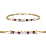Load image into Gallery viewer, half-carat-gold-chain-bar-diamond-bracelet-with-pink-sapphire-in-yellow-gold-FDBRC10587ROGSADRPI-0.50CT-NL-YG.jpg?v=1774334805